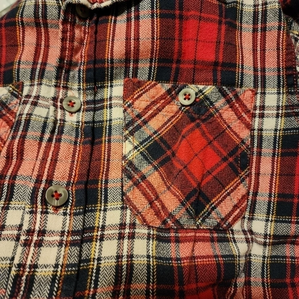 Cherokee Red Black White Plaid Flannel Long Button Sleeve Shirt Collared Boy's 8